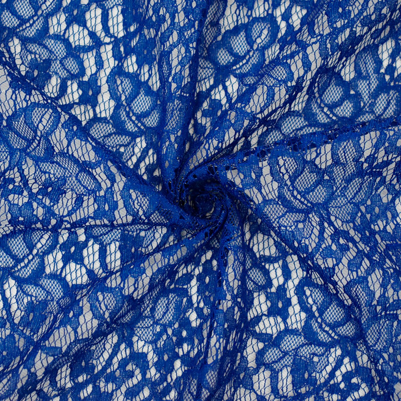Deep Blue-Silver Cotton Poly Crochet Floral Lace Mesh Knit Fabric By the Yard